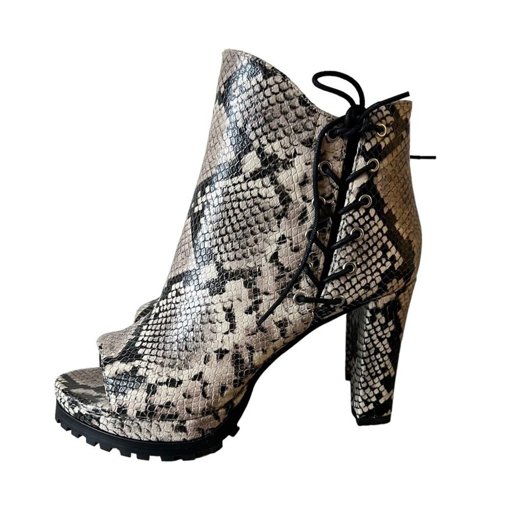AllSaints Michela Leather Snake Print Peep Toe Heeled Shoes Booties Size 40 EU - Picture 3 of 16